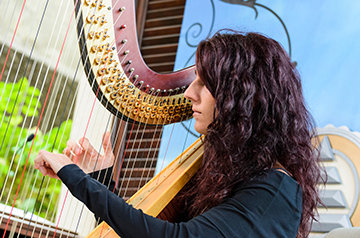Church of Scientology mission of Como opening. Entertainment. Harp.